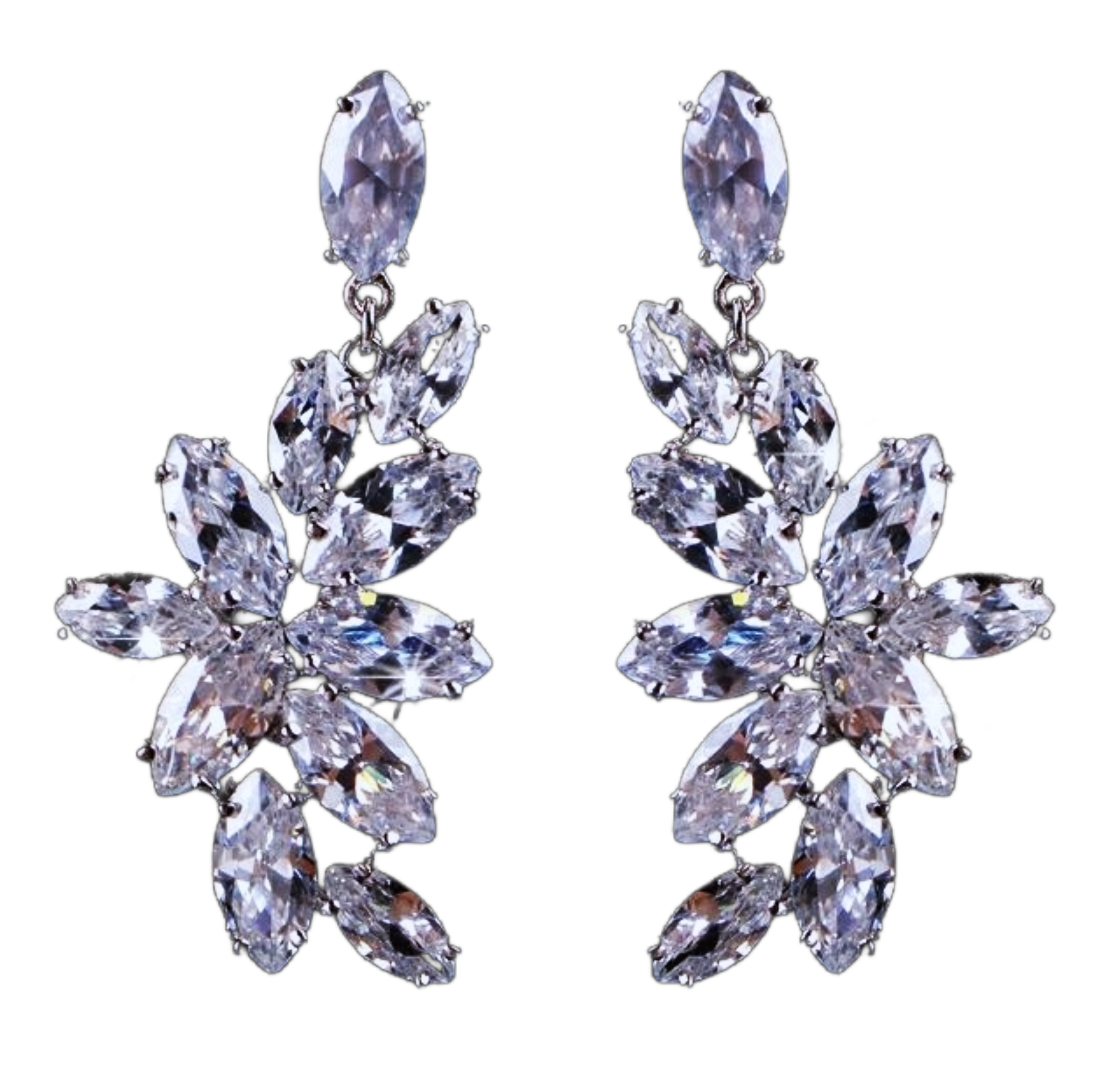 White Gold Plated Crystal Cluster Drop Earrings