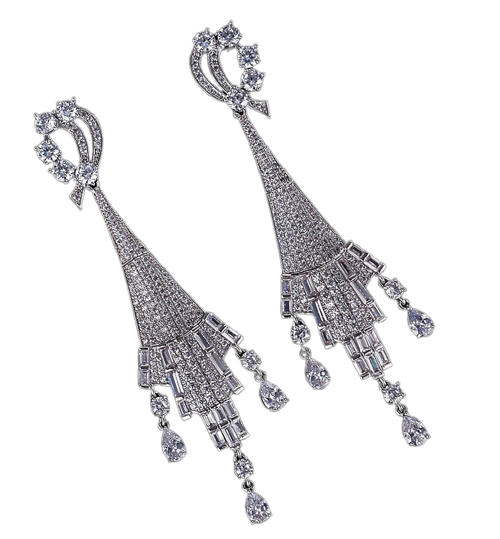 Long CZ Drop Earrings