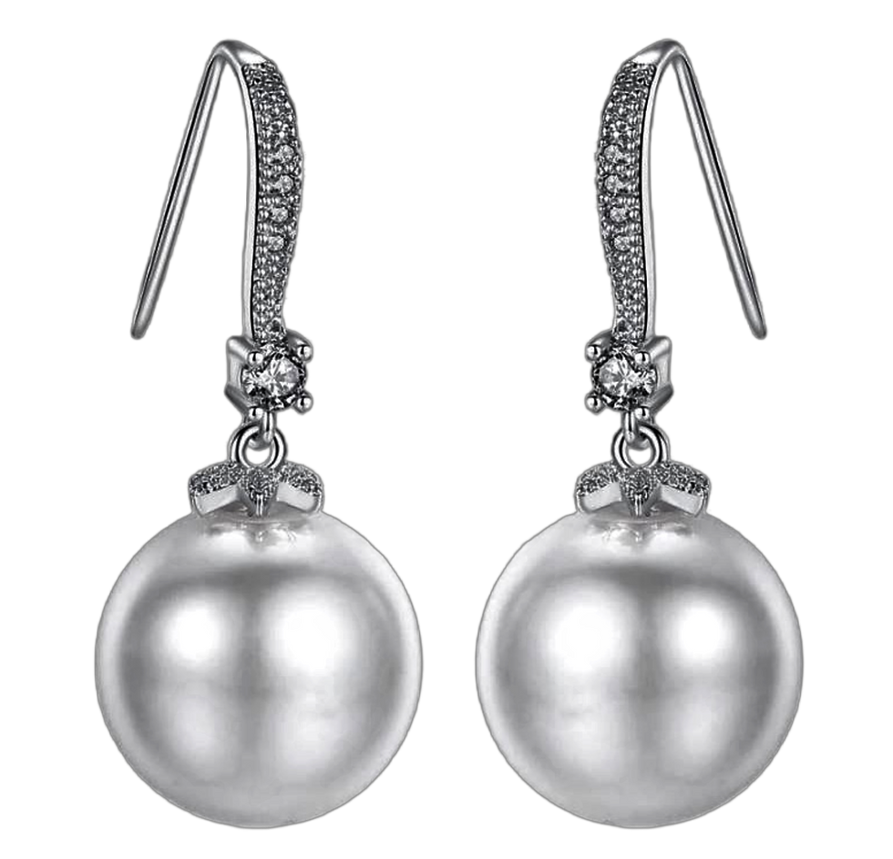 White Gold Plated CZ Cluster Drop Crystal Earrings