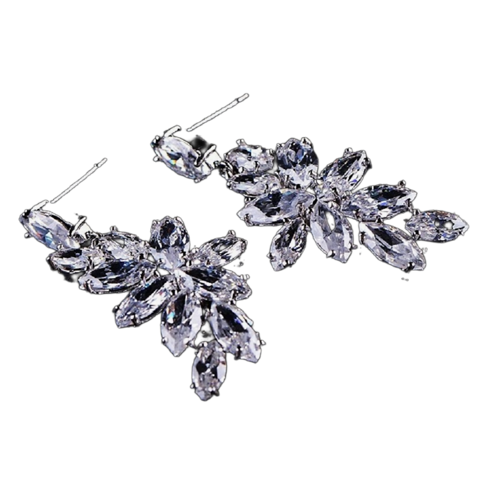 White Gold Plated Crystal Cluster Drop Earrings