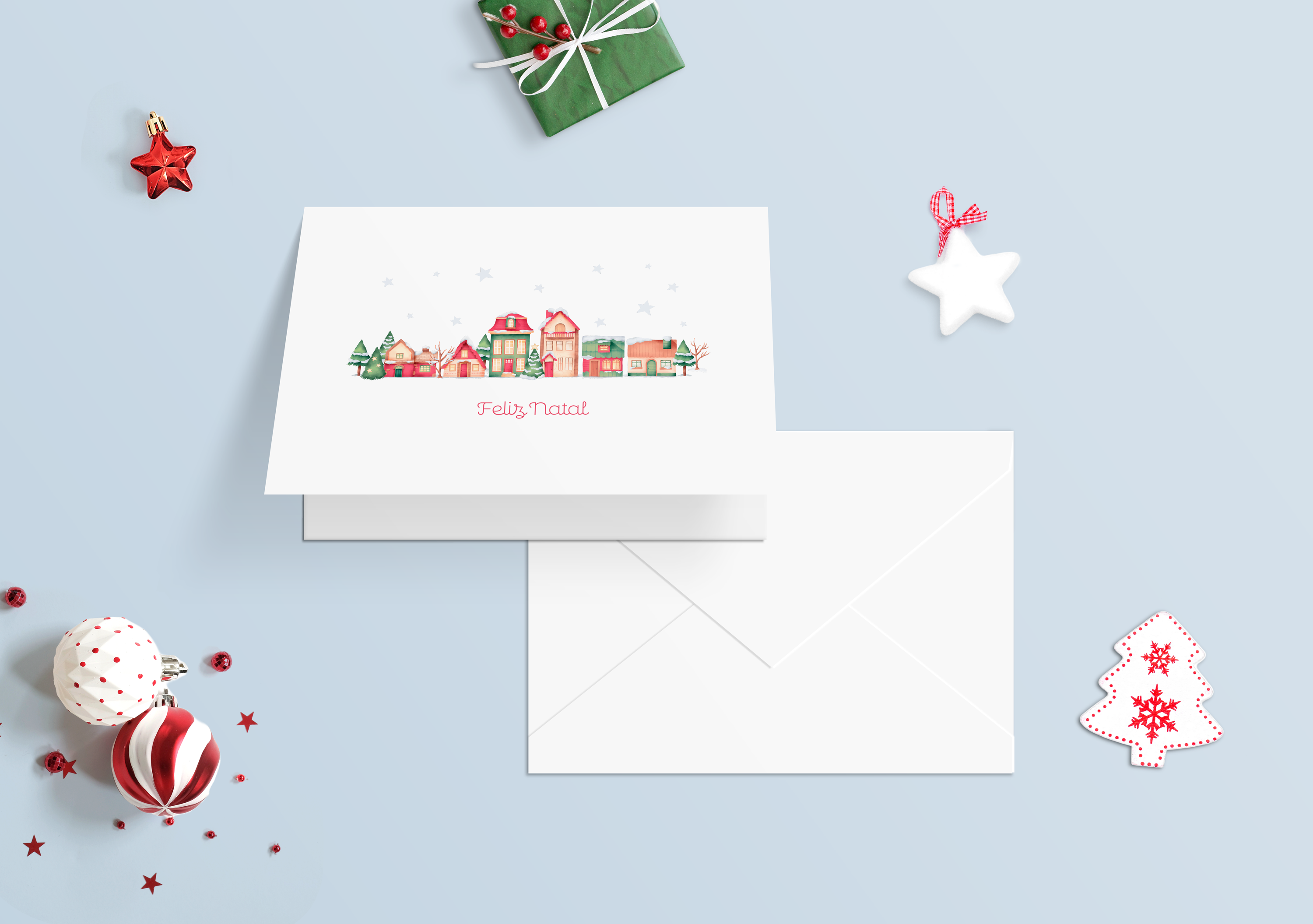 Cartão de Natal Cidadezinha - Kit com 10 unidades