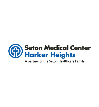 Seton medical center harker heights logo alternating blue and black with a cross symbol to the left of the text