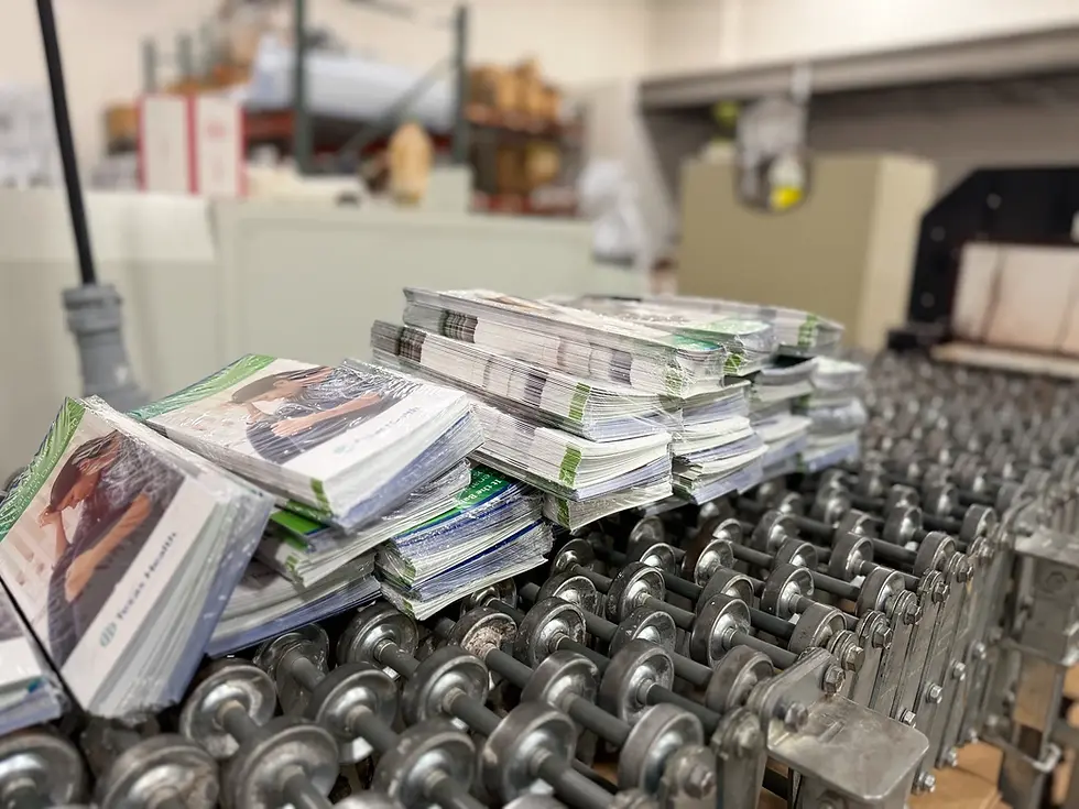 Brochures that are packaged up after being printed