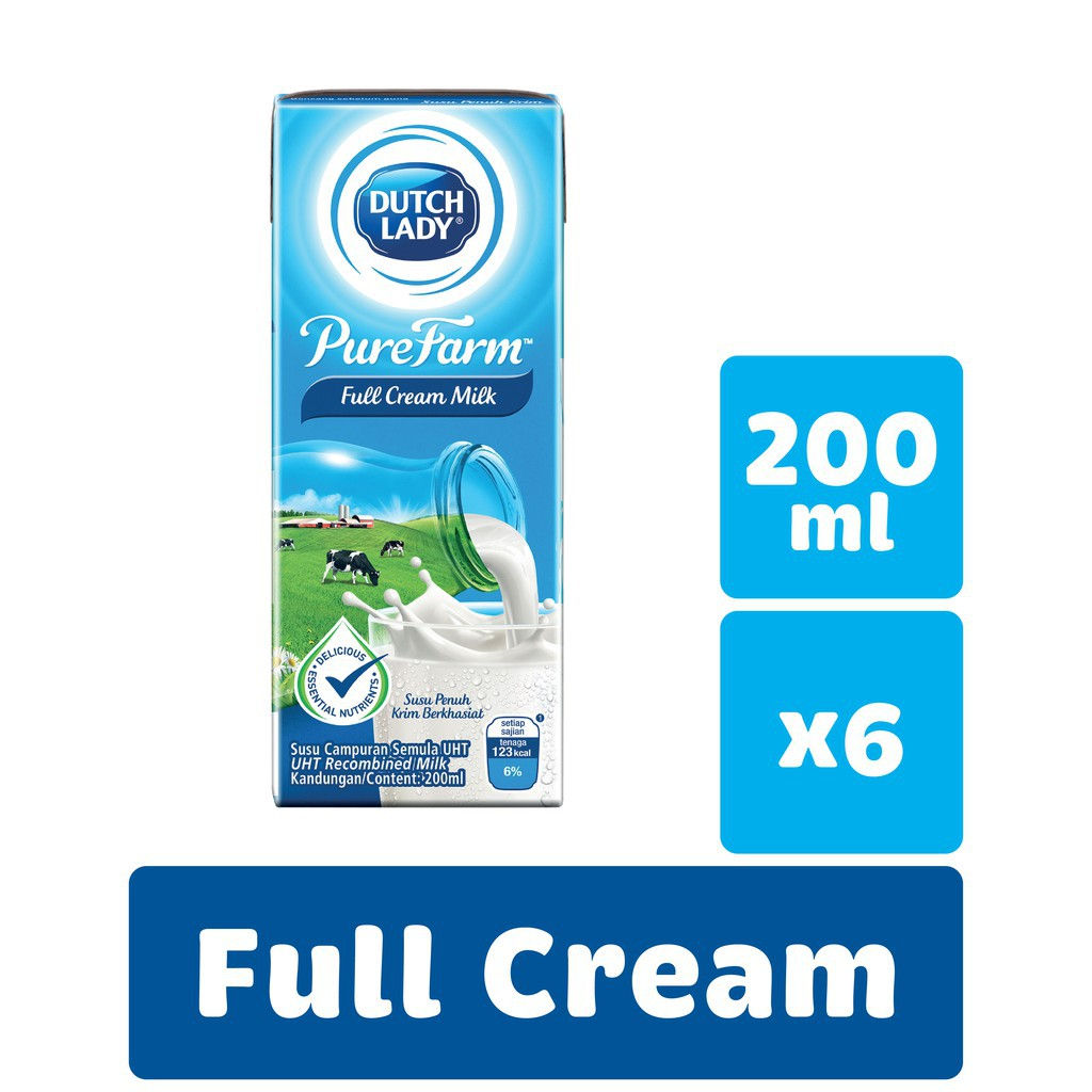 Dutch Lady Purefarm Uht Milk - Full Cream (200ml x 6)