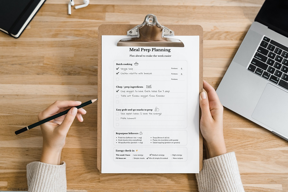 ADHD-friendly weekly meal planner with flexible, low-pressure entries — neurodivergent meal planning printable by Neurola