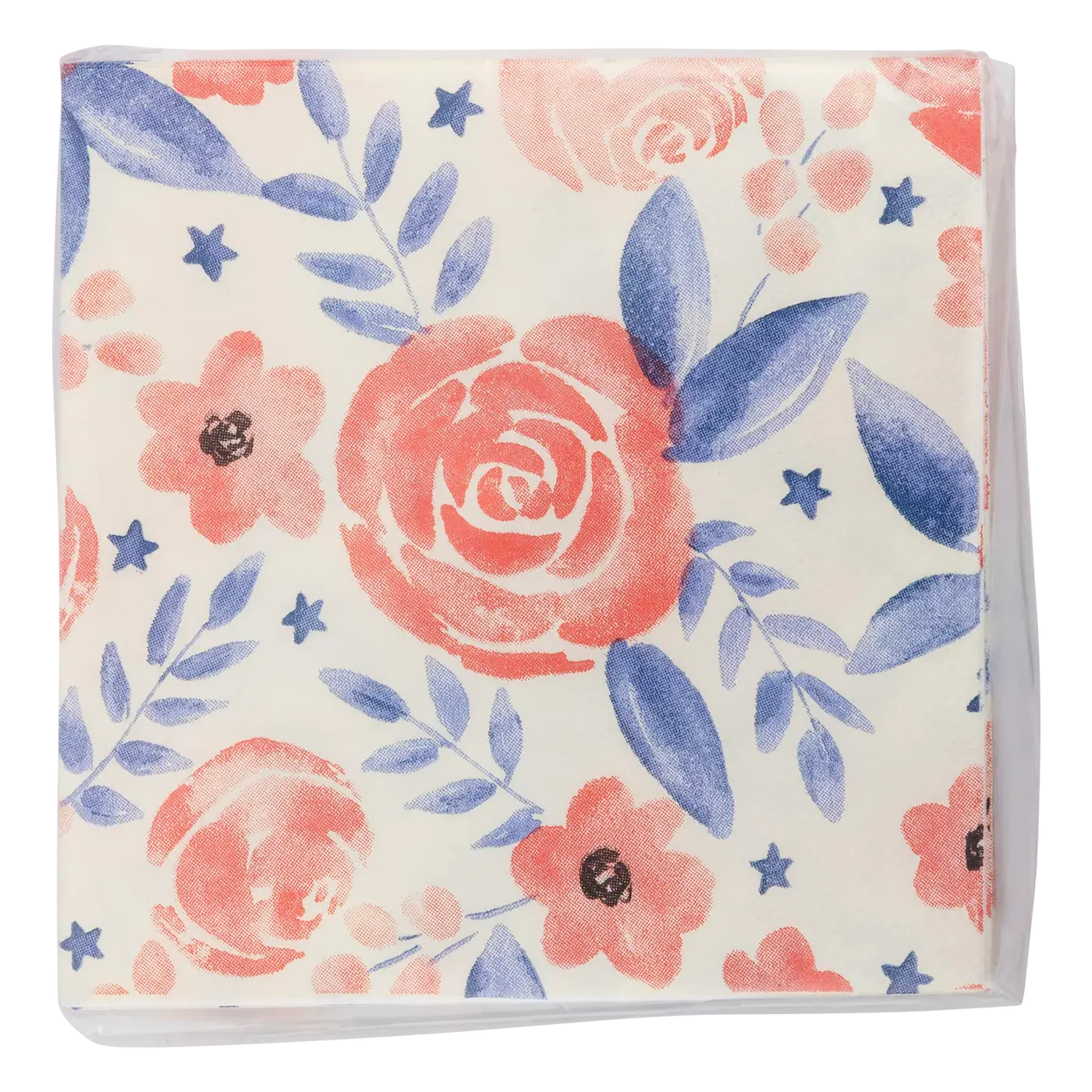Red and Blue Watercolor Floral Paper Cocktail Napkin