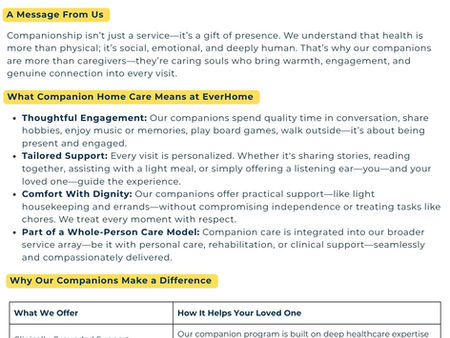Companion Home Care: Enriching Lives with Genuine Connection 
