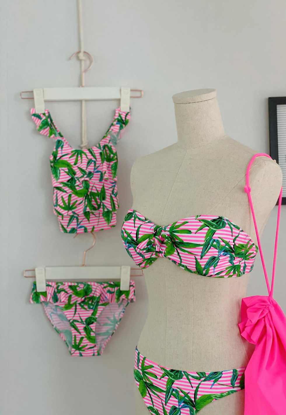 Thumbnail: Your Favourite Pink Leaves Bandeau Bikini Set