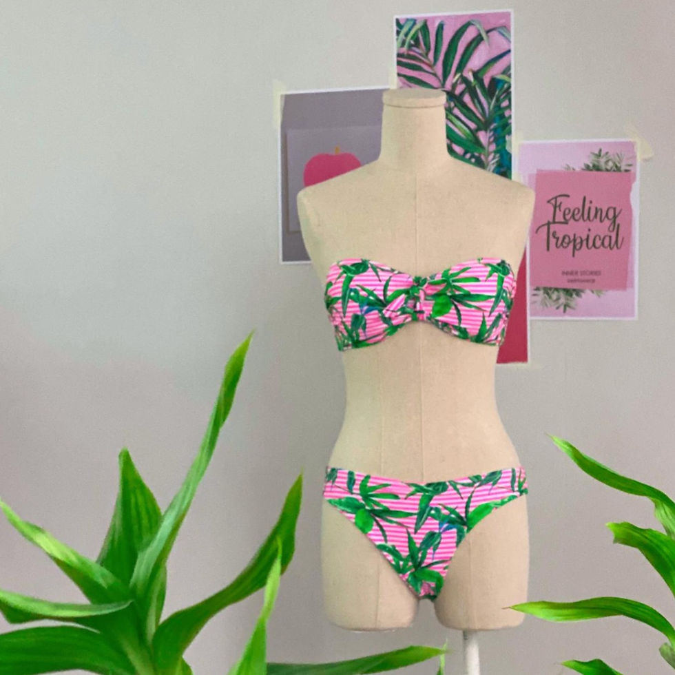 Your Favourite Pink Leaves Bandeau Bikini Set