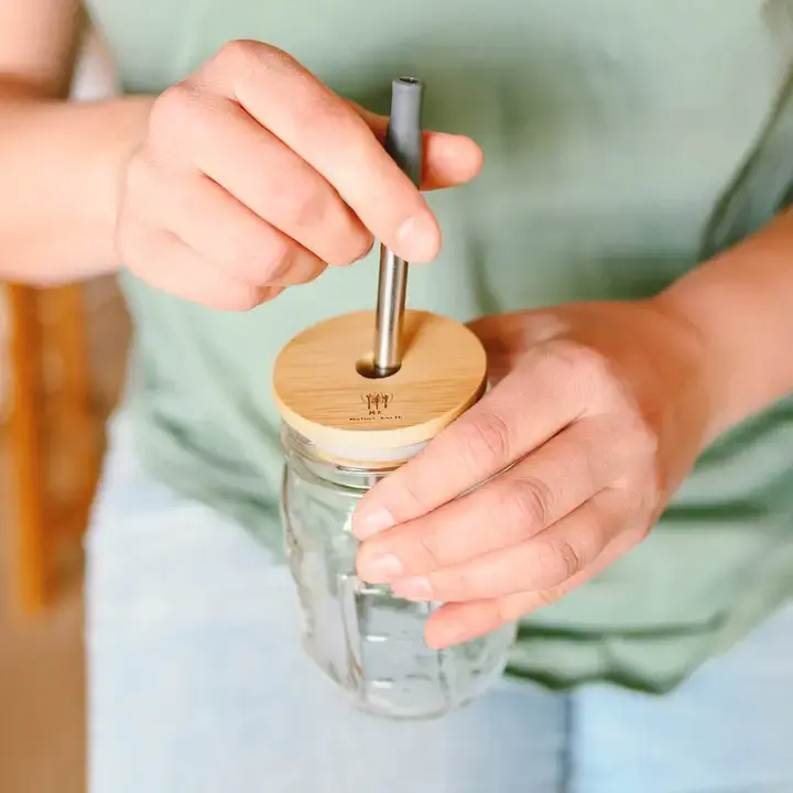 Thumbnail: Bamboo Masson Jar Lid with straw hole (ID 132)