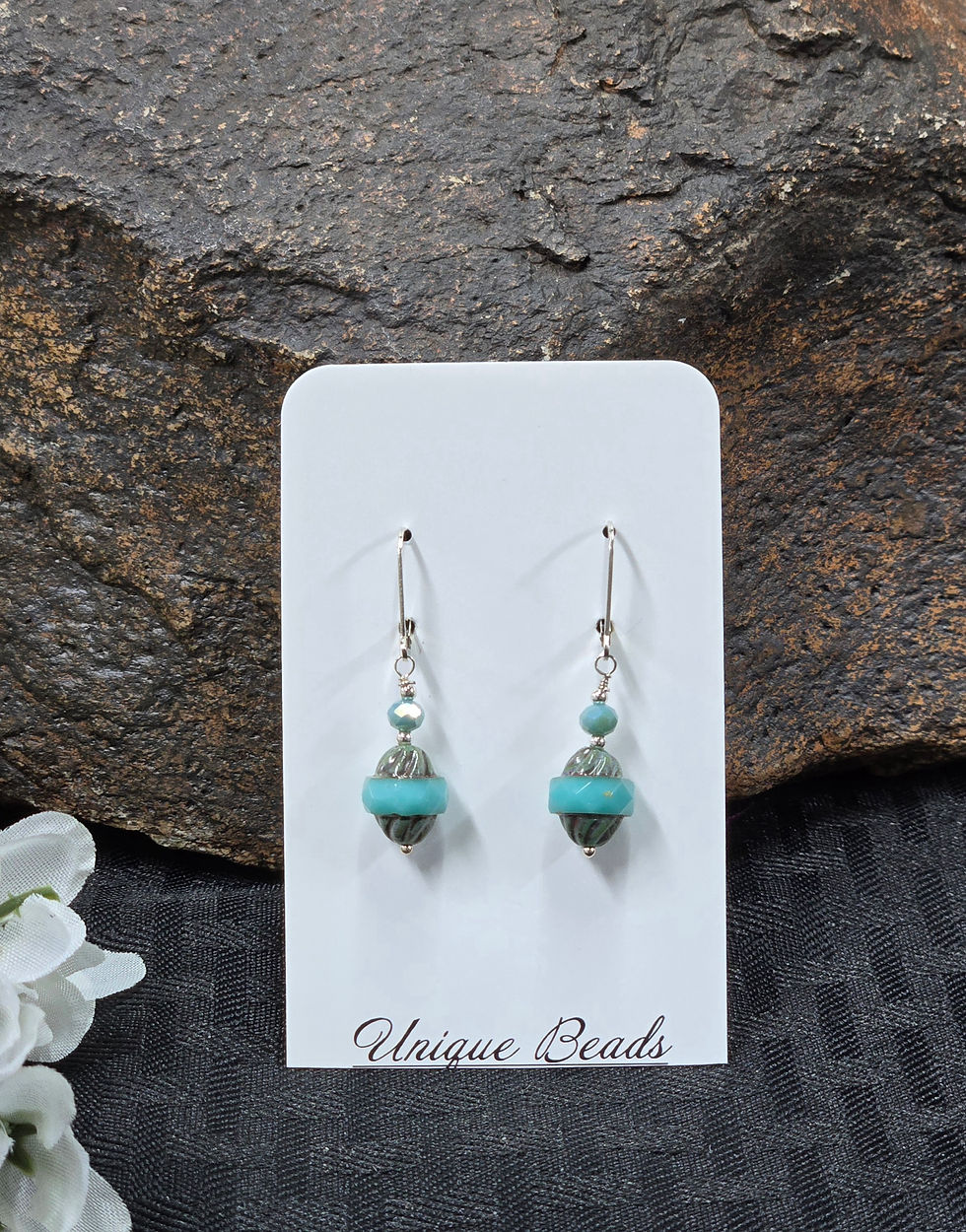 Lt Turquoise Color Czech Glass & Sterling Silver