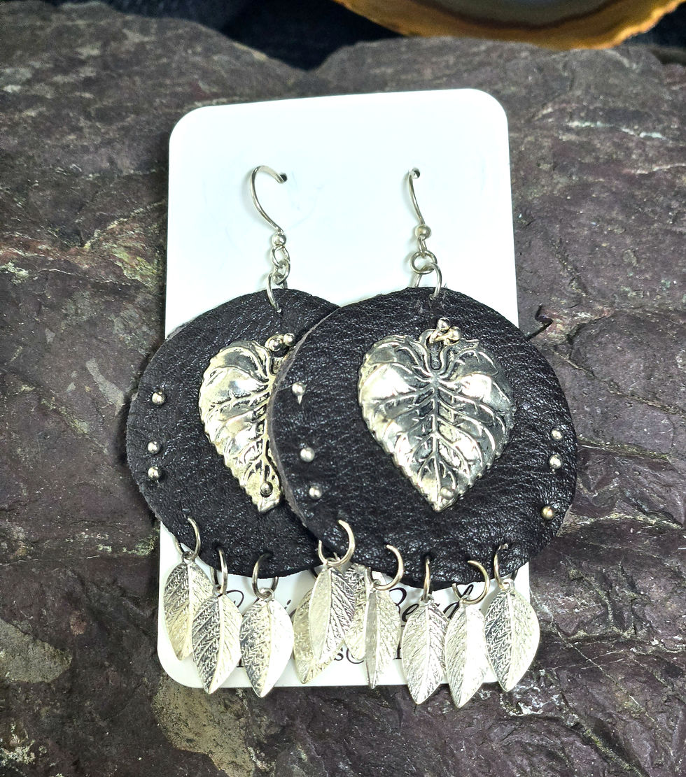 Leather Earring & Silver Hearts
