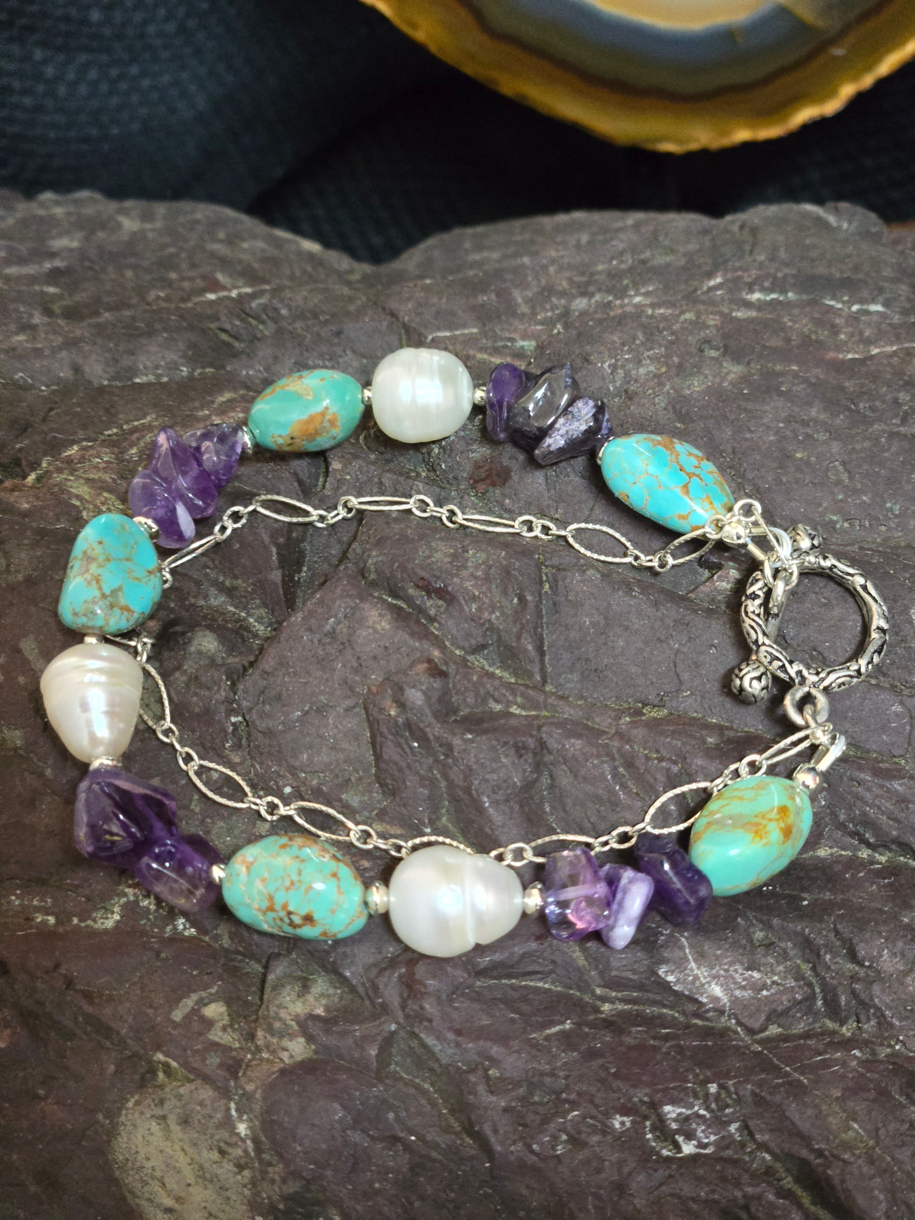 8" Turquoise & Amethyst & Pearls