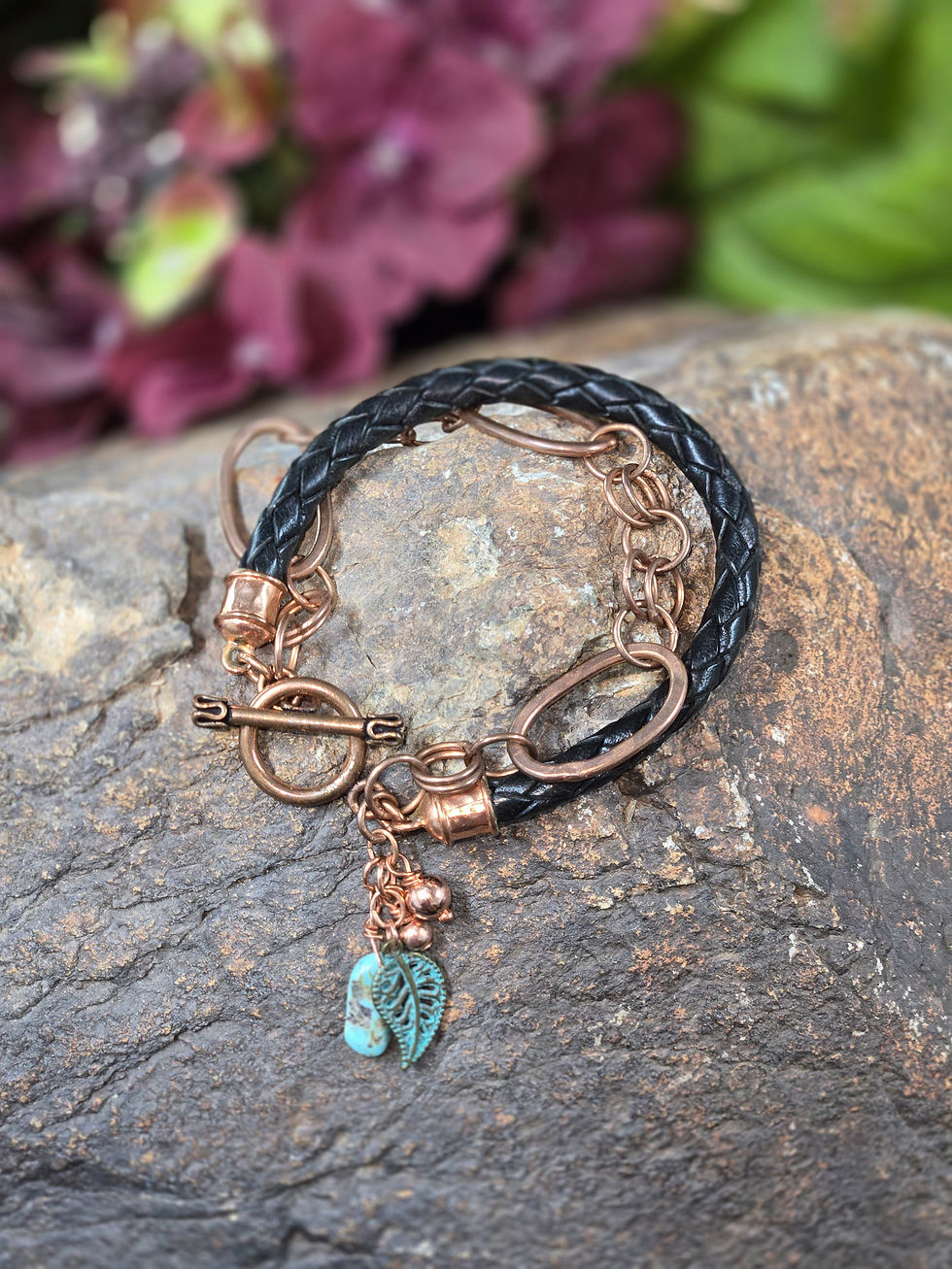 7" Leather Bracelet, Large Copper Chain