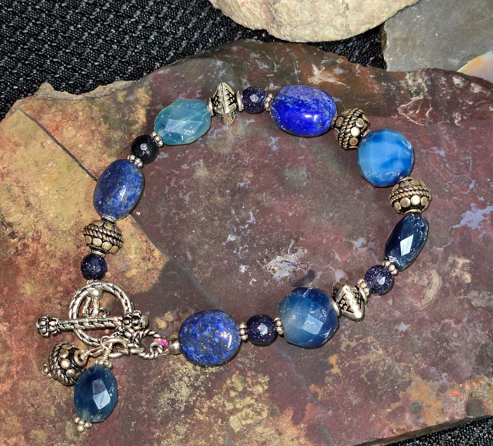 7.5" Lapis Lazuli & Chalcedony Agate & Sterling Silver