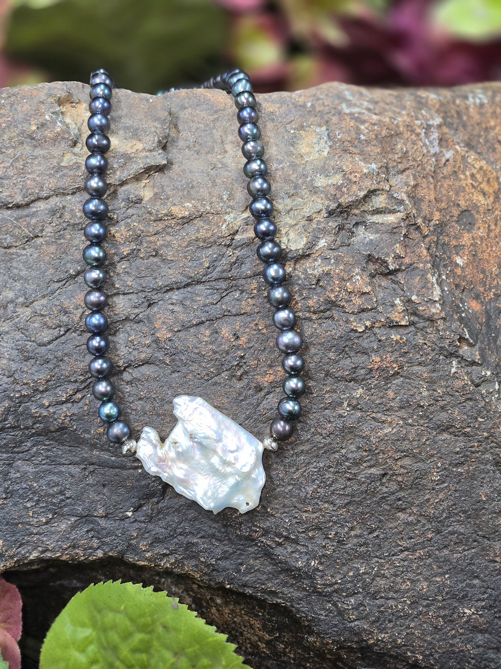 18" White Baroque Pearl, With Freshwater Peacock Pearls