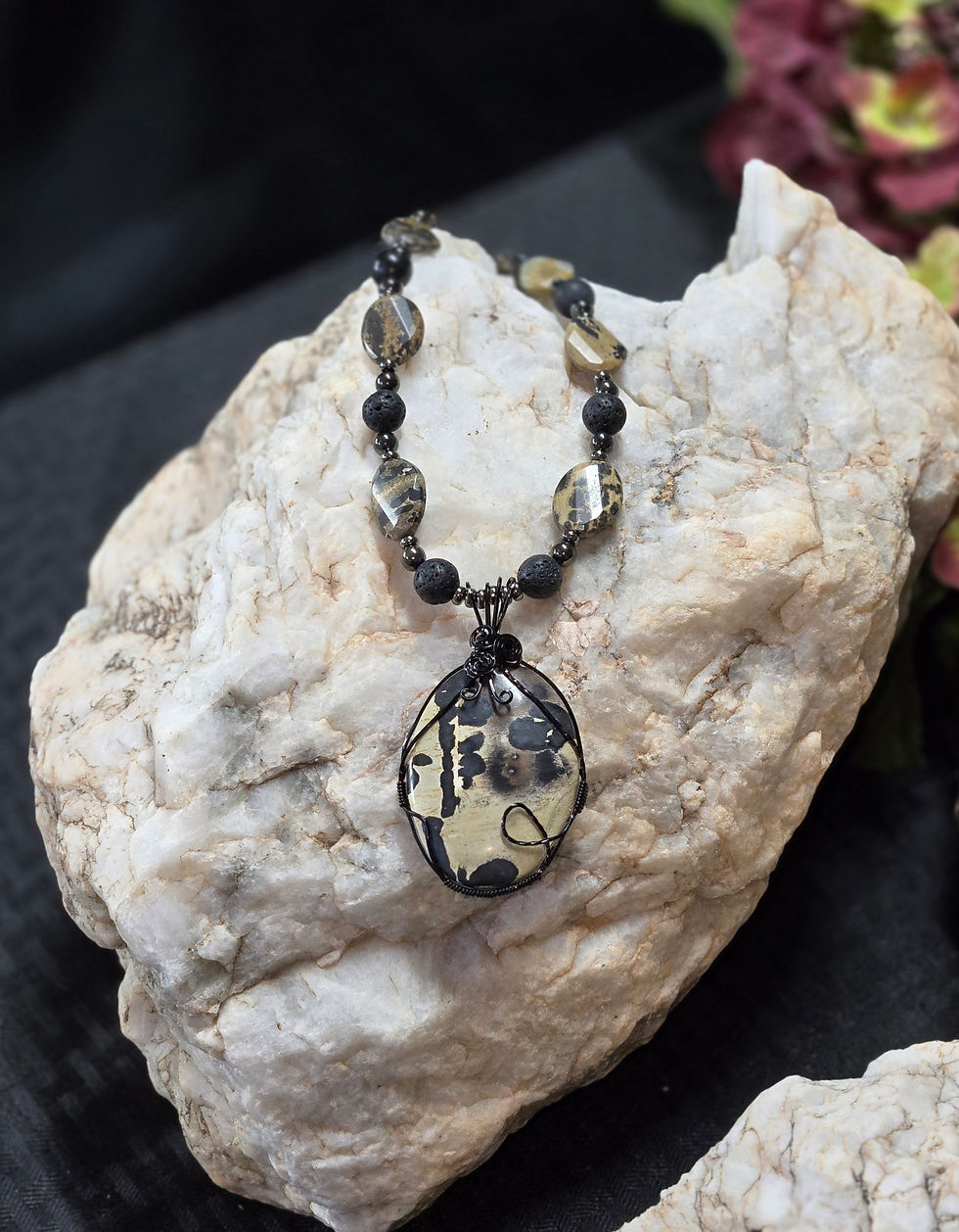 23.5 " Dendritic Picture Jasper & Black Beads