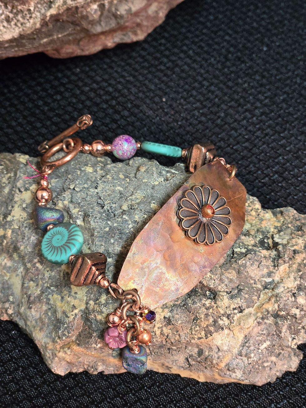 7.25" Patina Copper & Czech Glass & Druzey