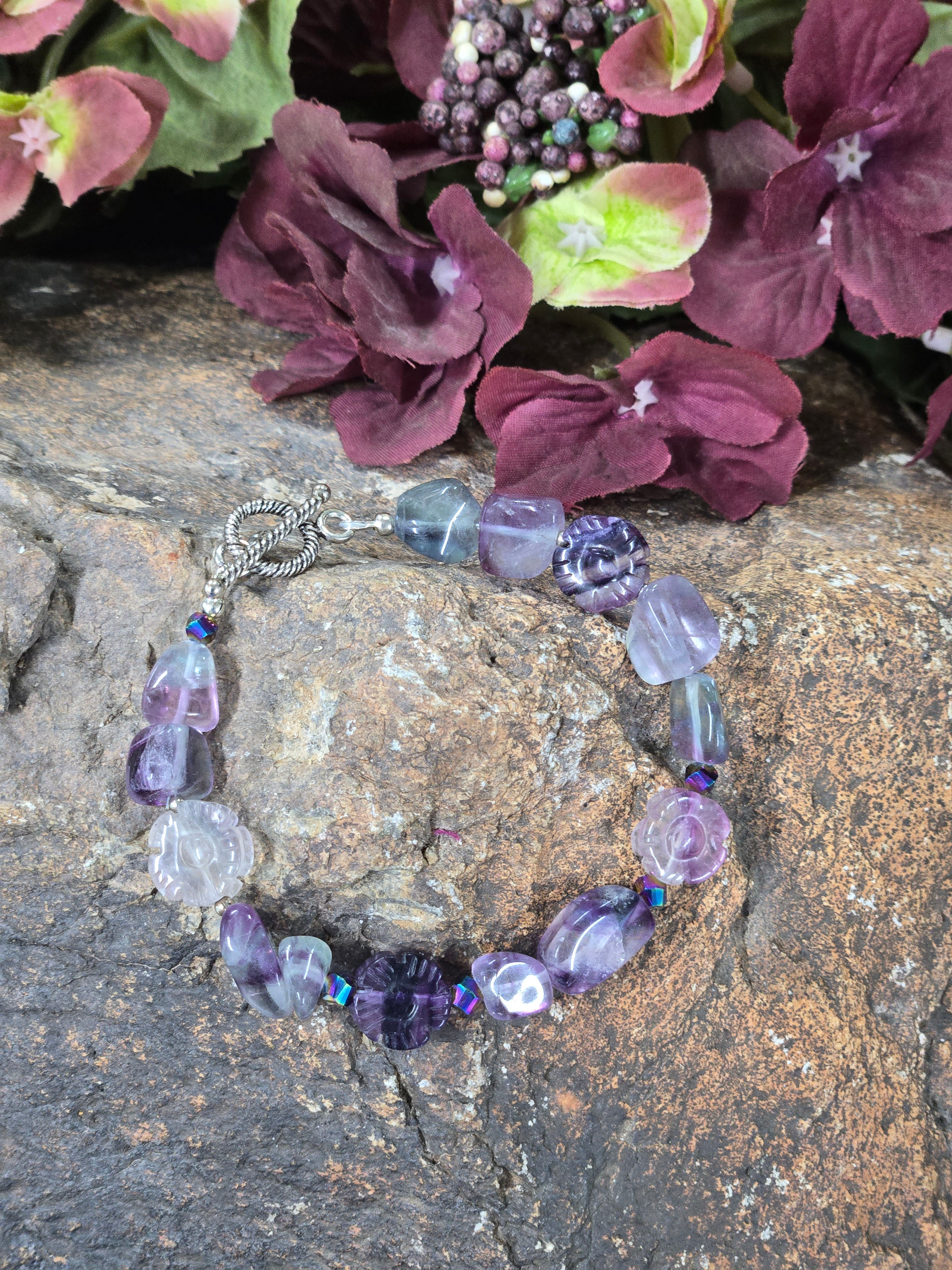 7.5" Fluorite, Flower's & Sterling Silver