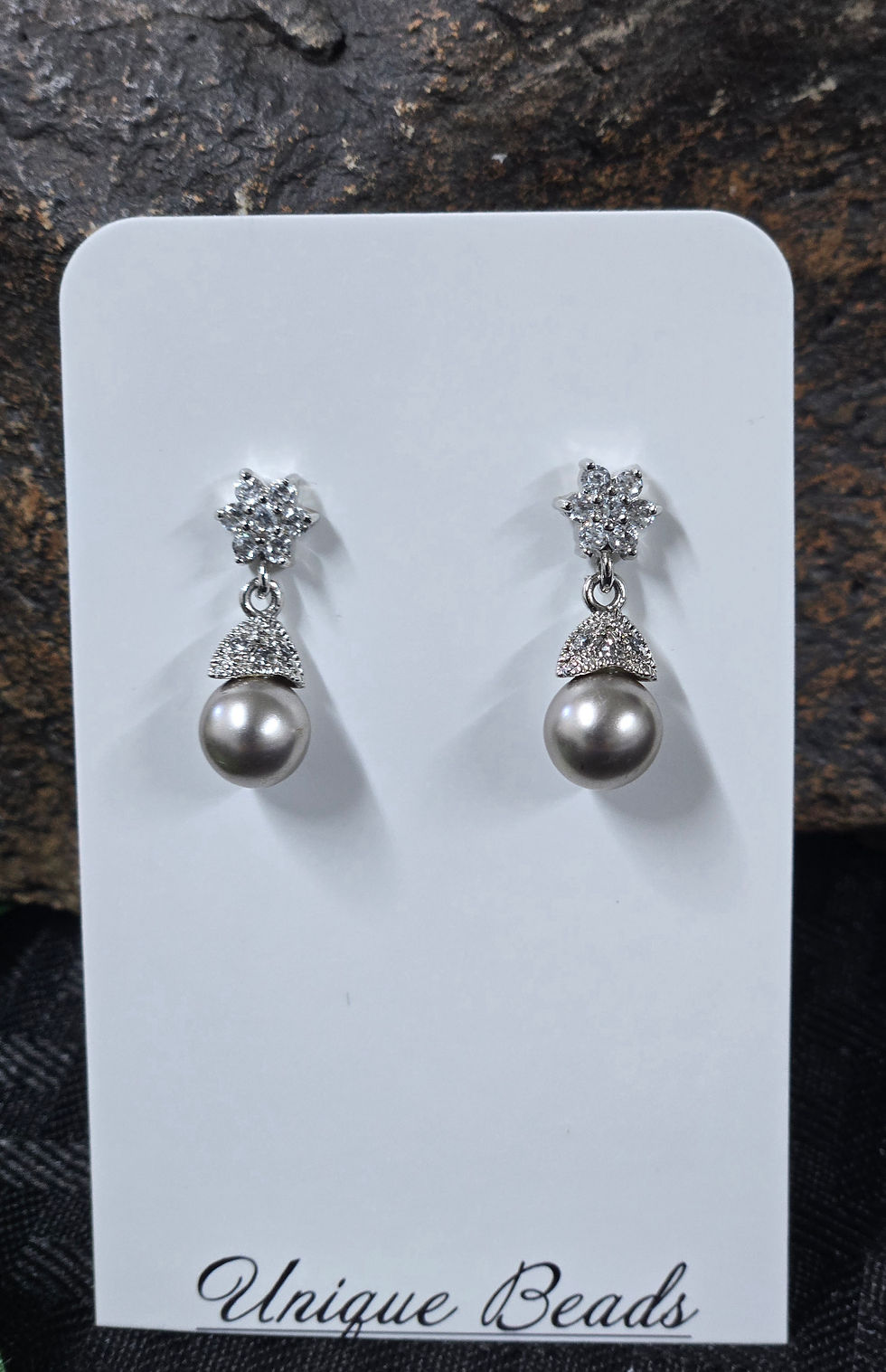 Taupe Pearl & Cubic Zirconia & Sterling Studs