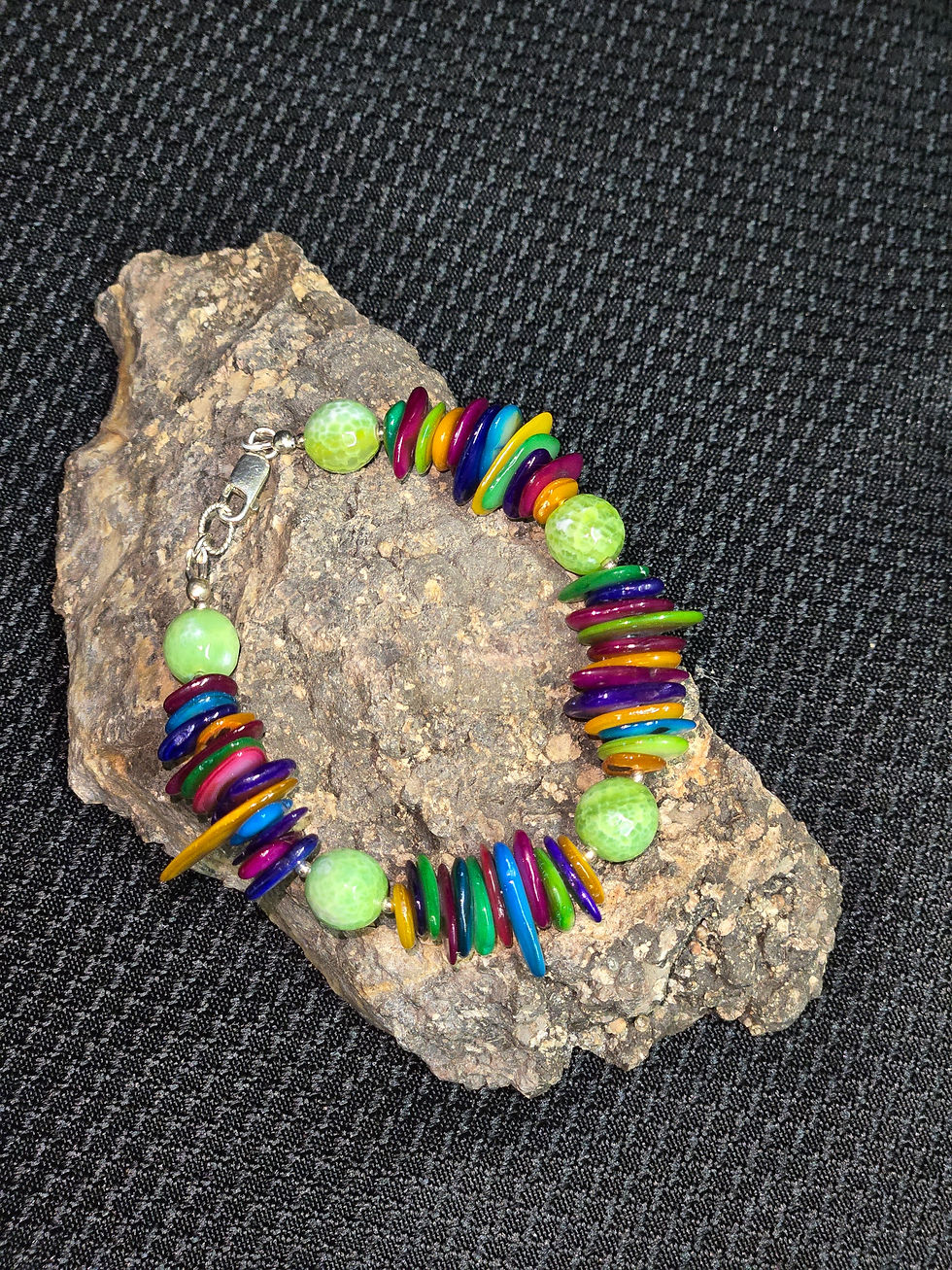 7.5" Multi Shell Chips & Green Agate & Sterling Silver