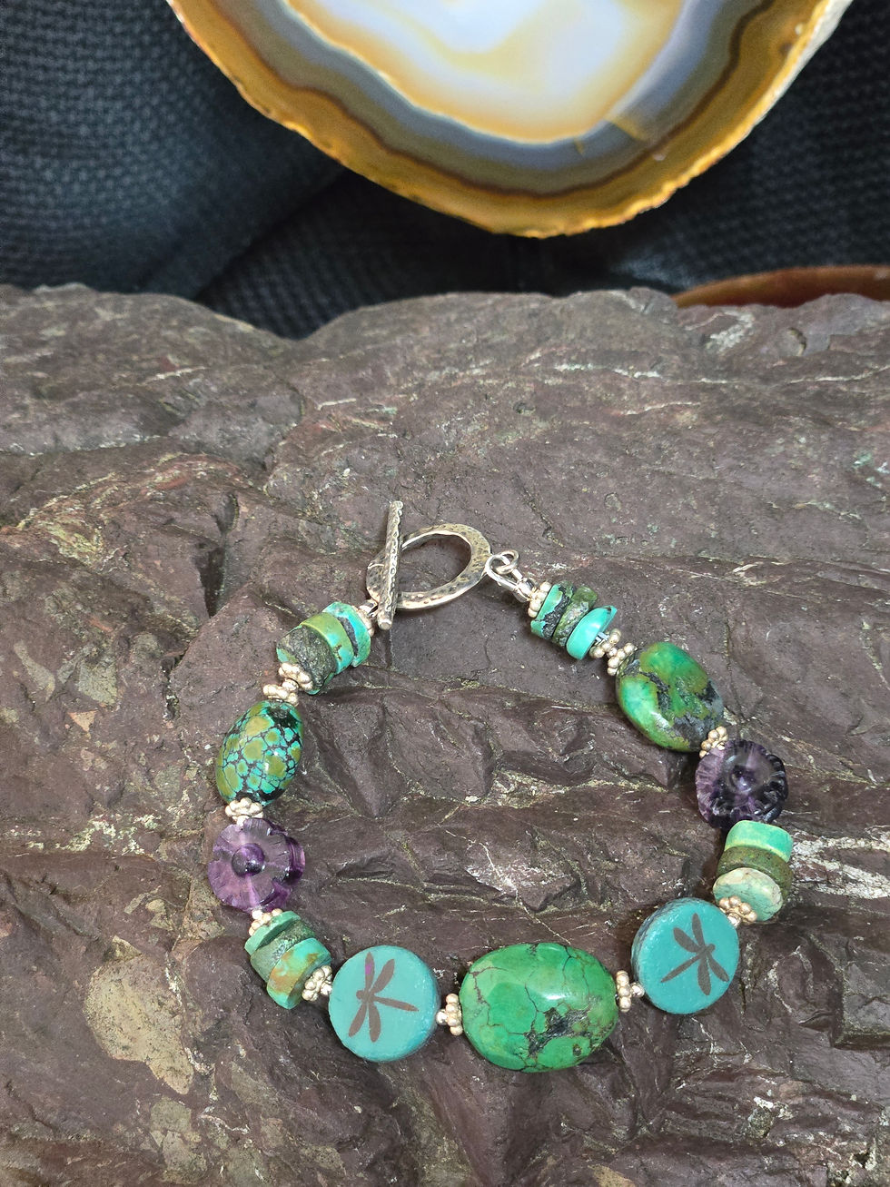 Thumbnail: 7.5" Turquoise & Rainbow Fluorite & Czech Glass