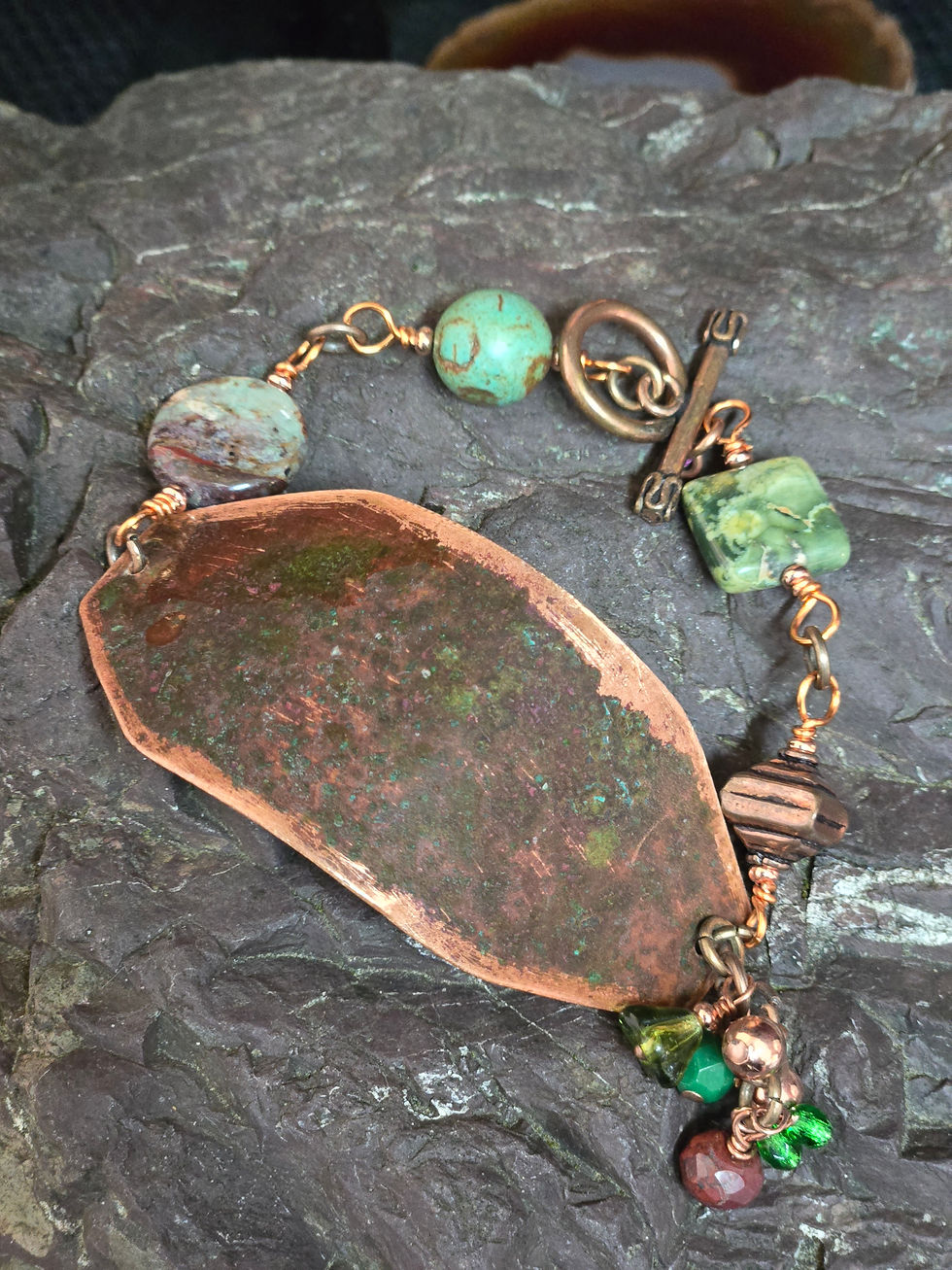 8.25" Unique Handmade Patina Copper Bracelet