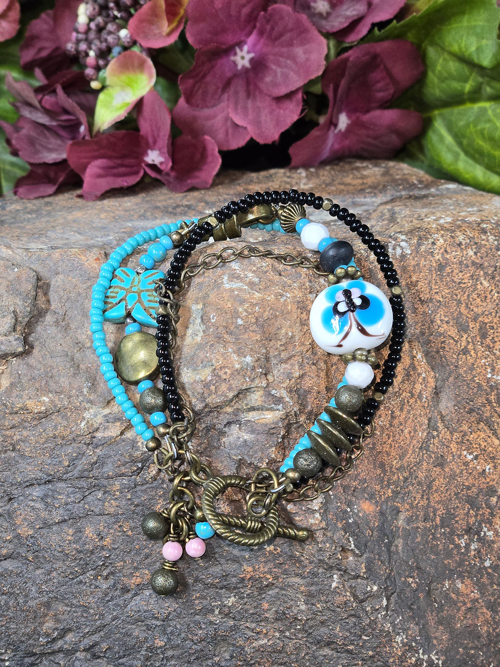 7.5" Butterfly, & Brass 4 Strand Bracelet