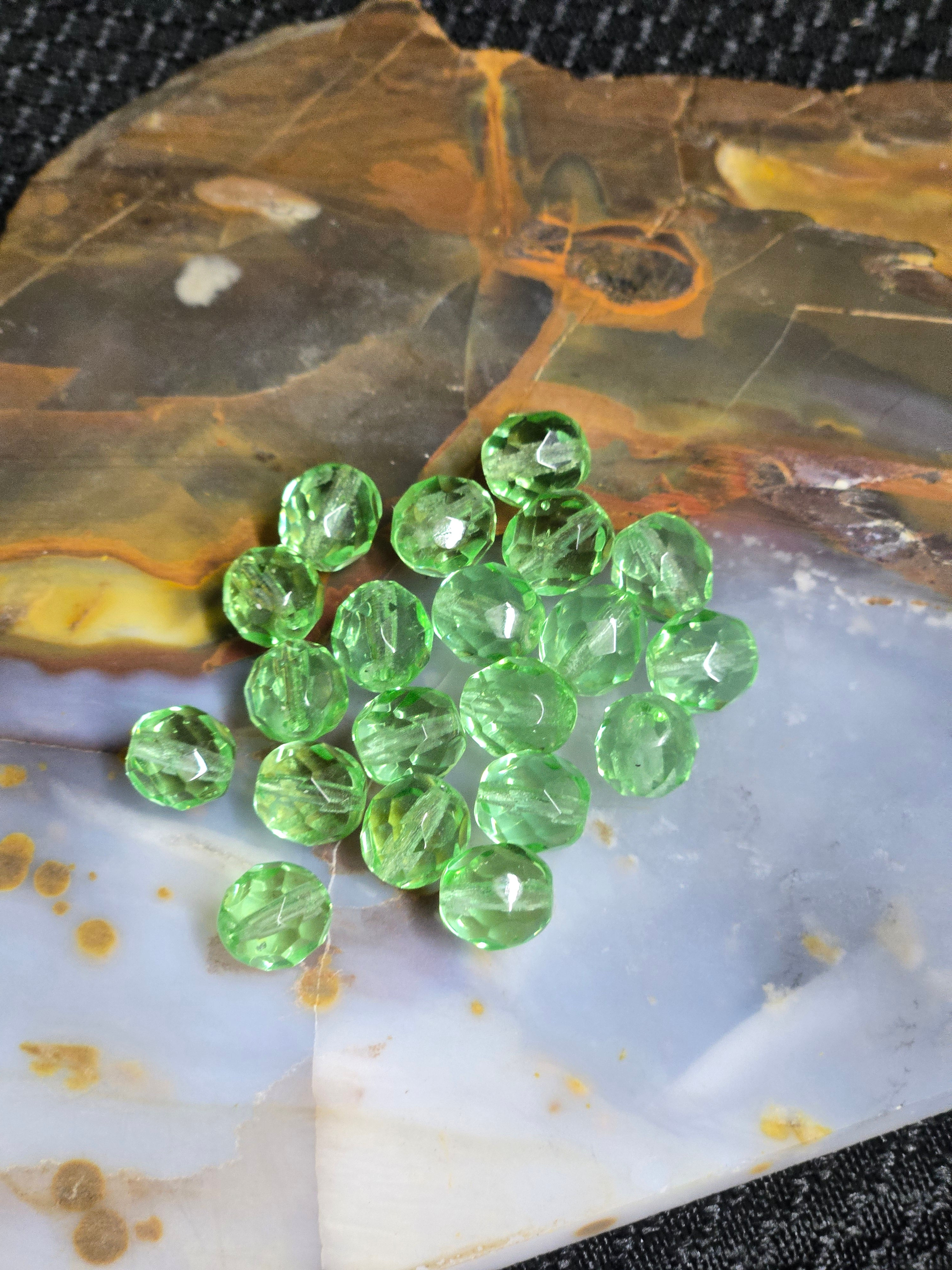 Green Transparent Faceted Czech Beads