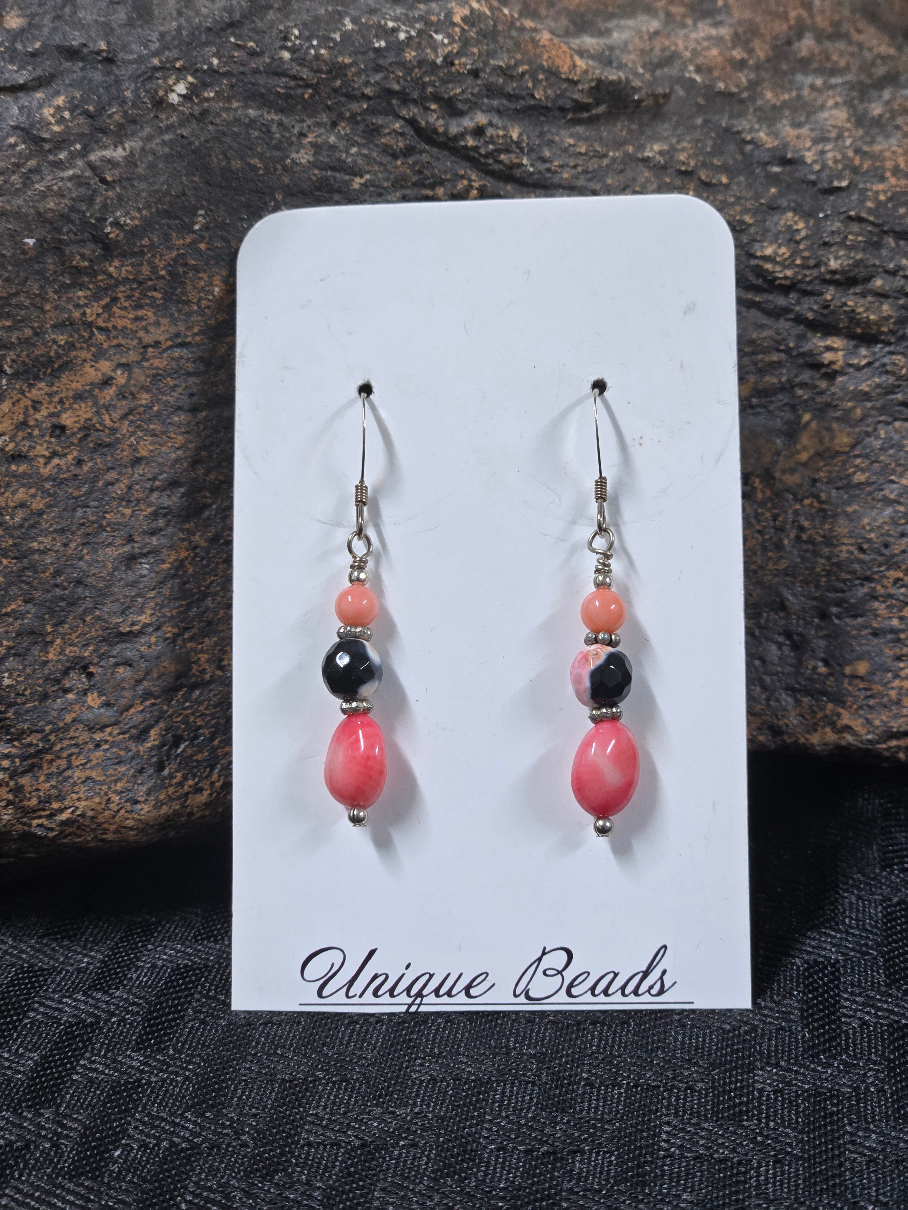 Pink coral & Pink Dyed Agate & Sterling silver