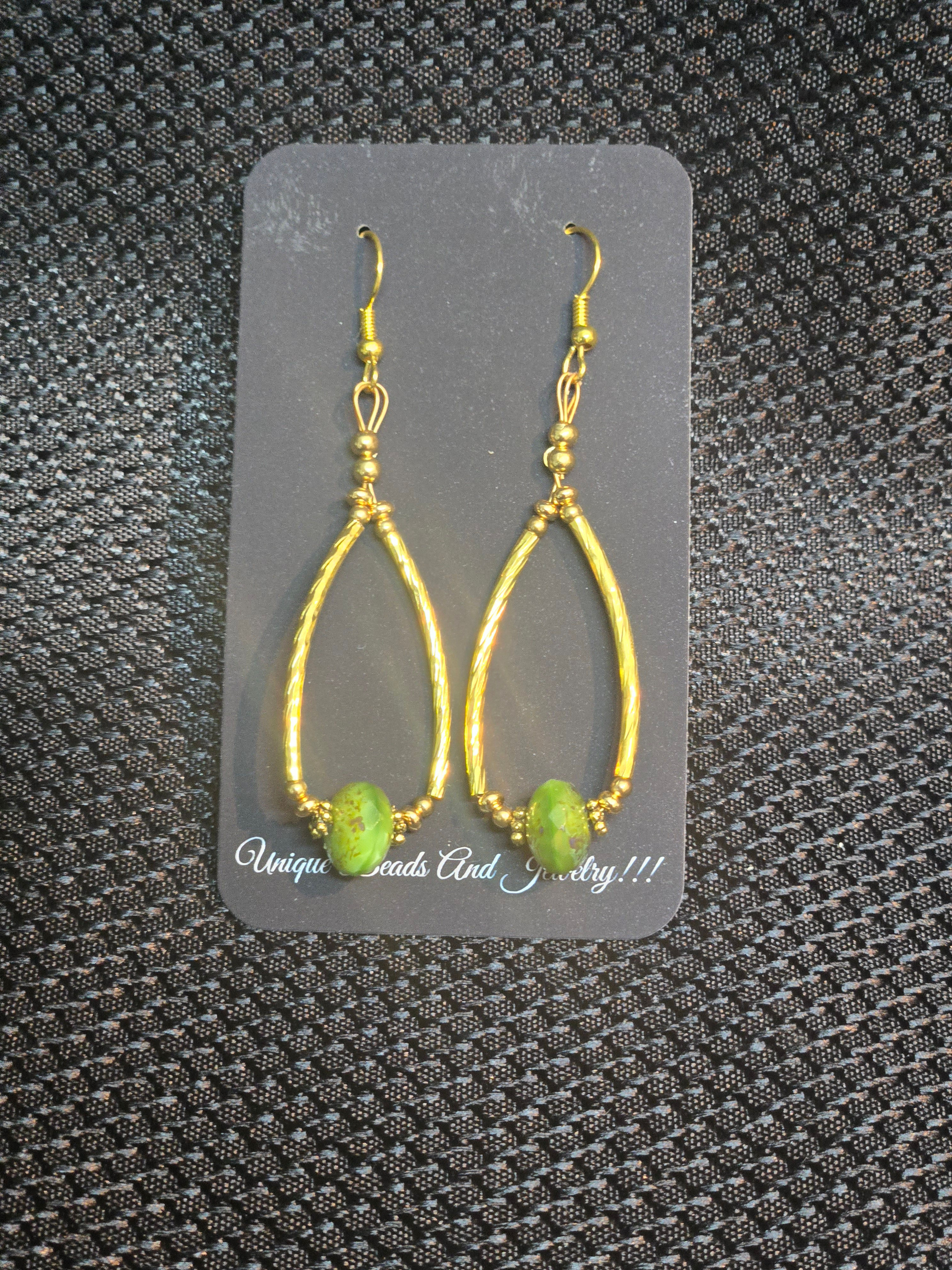 Green Czeck glass & gold tone