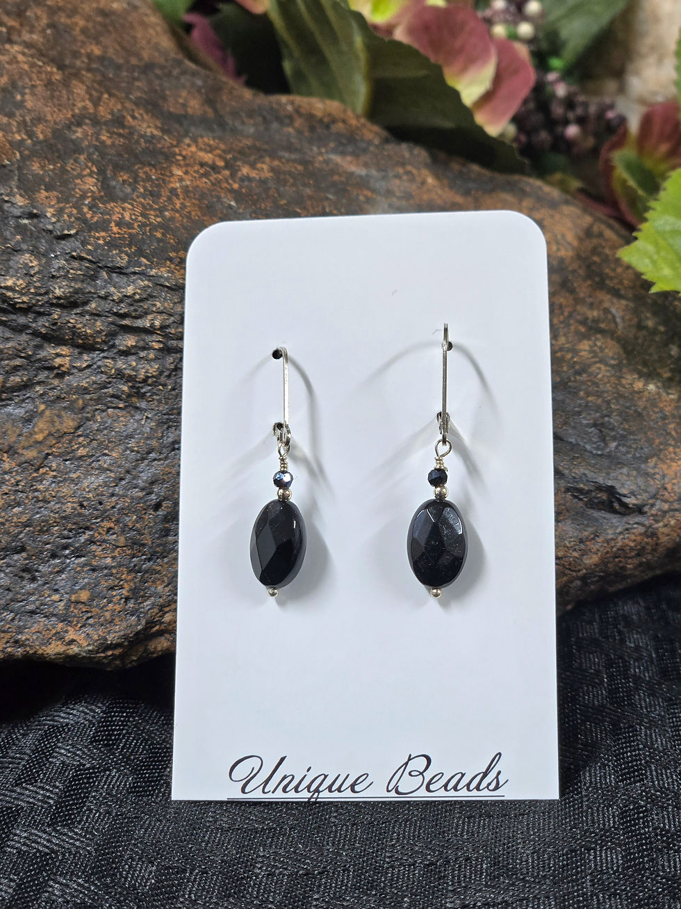 Black Onyx Faceted & Sterling Silver Studs