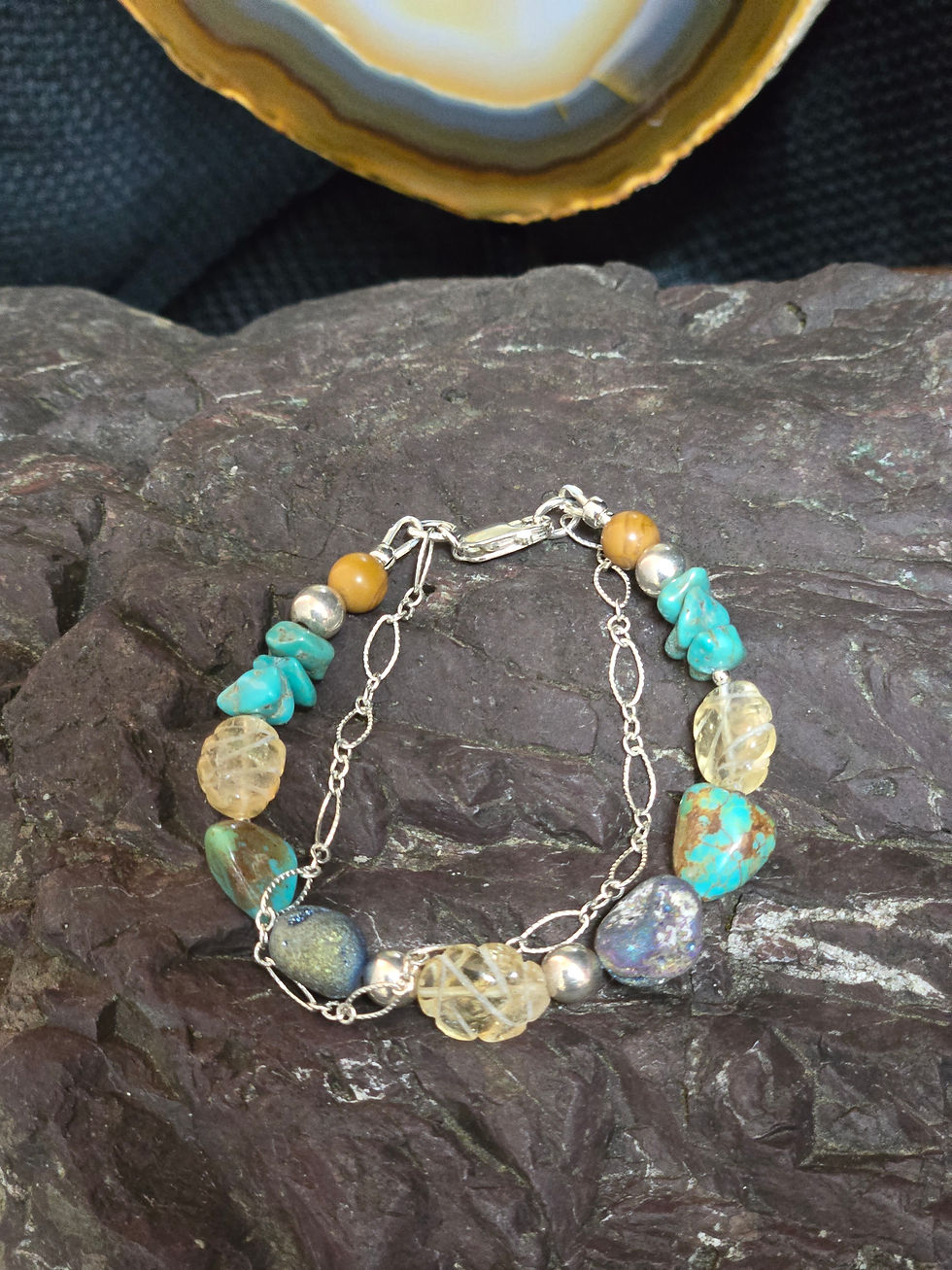 Thumbnail: 7" Turquoise & Citrine with  Druzy Agate