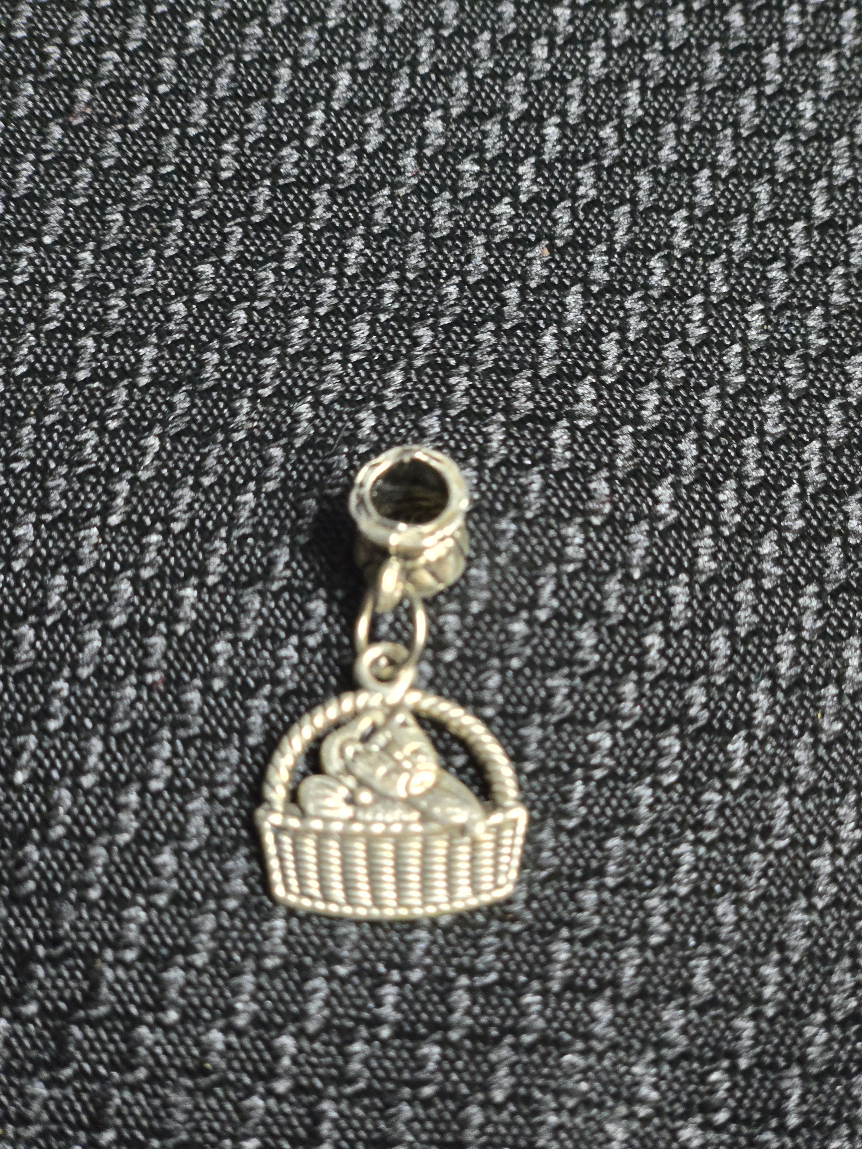 Cat In A Basket Silver Tone