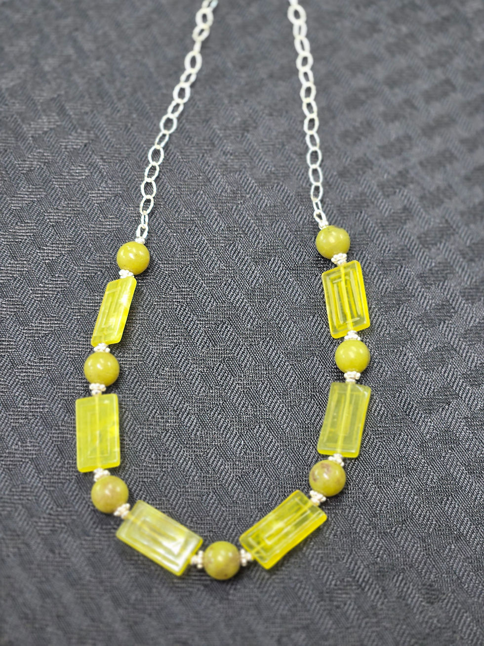 21"' Carved Serpentine & Olive Jade, With Sterling Silver