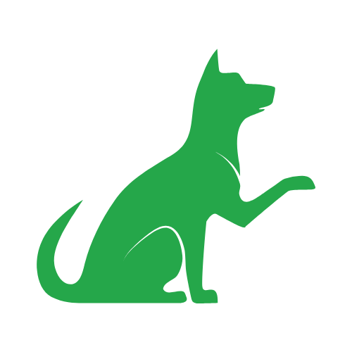 Silhouette of dog pointing its paw icon (green)