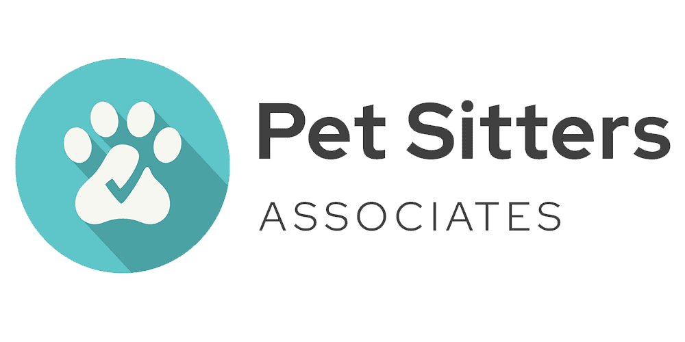 Pet Sitters Associates official logo of a light blue circle with a dog's paw print floating in the center. There is a drop sh