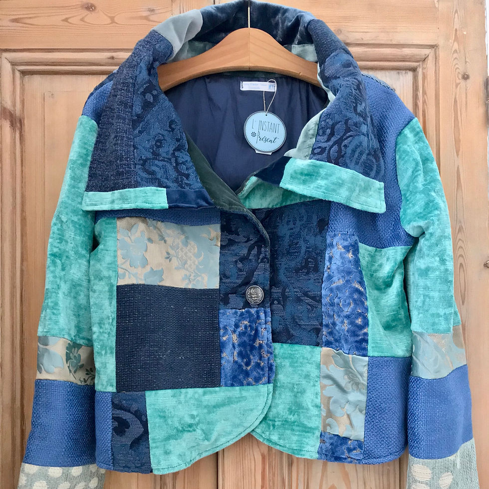 Miniature : Veste bleue patchwork en soie