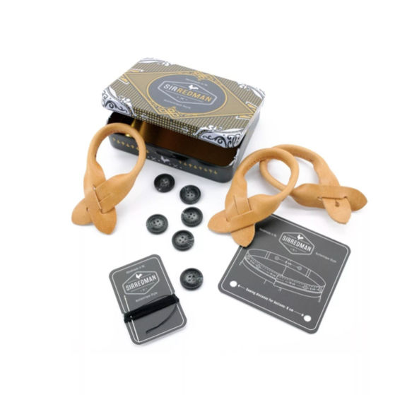 Miniature : Ensemble bretelles + noeud papillon en denim Candiani et cuir