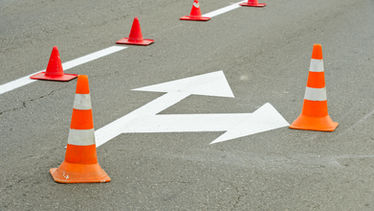 Work zone barricades and traffic cones for Houston road construction