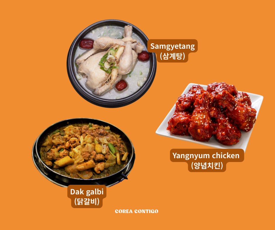pollo coreano samgyetang, dakgalbi, pollo frito coreano