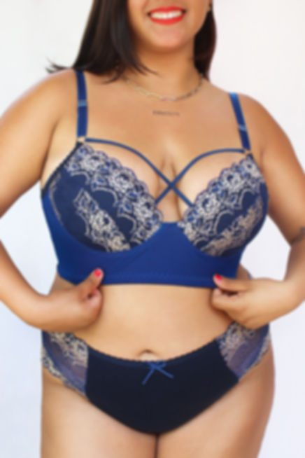 Brasier bralette encaje bicolor azul + trusa princesa