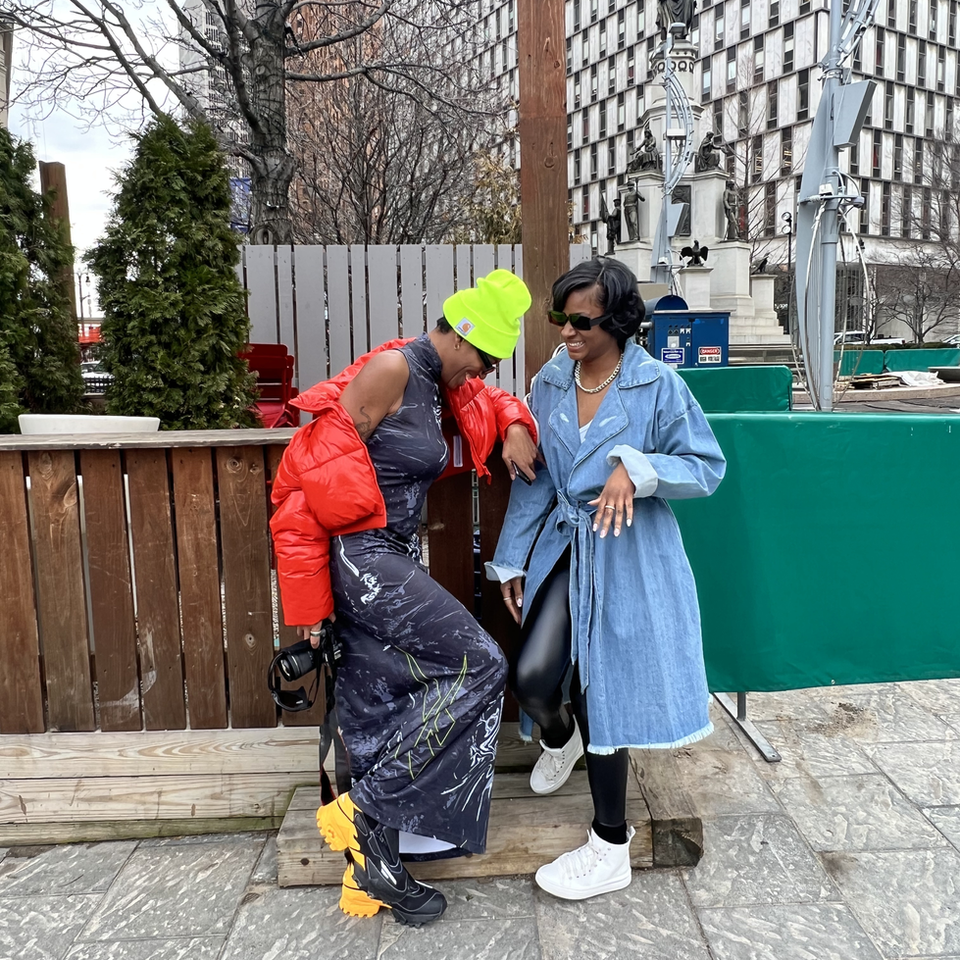 Micah Shumake and Starr at the end of a Women's History Month photoshoot.