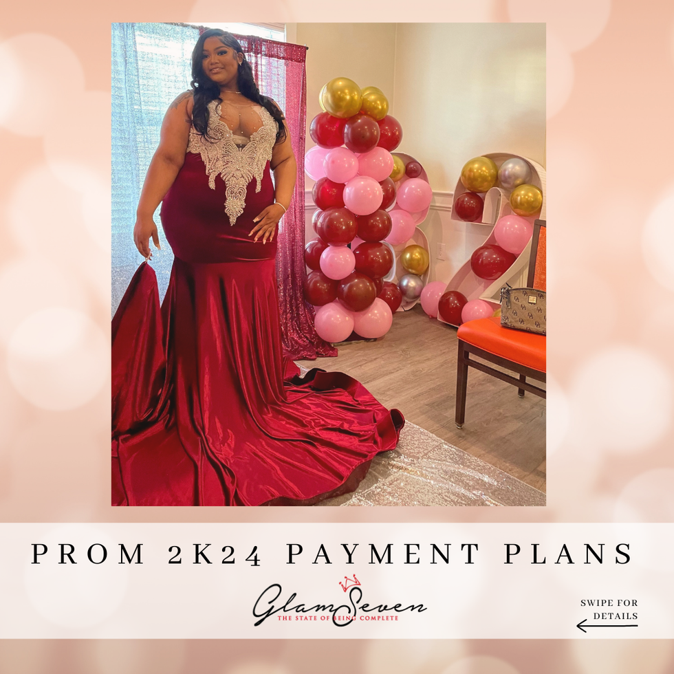 Glam Seven - The State of Being Complete - Luxury Prom Dress Design - Application Details 2024 - Floor-length gown in red with diamond designs.