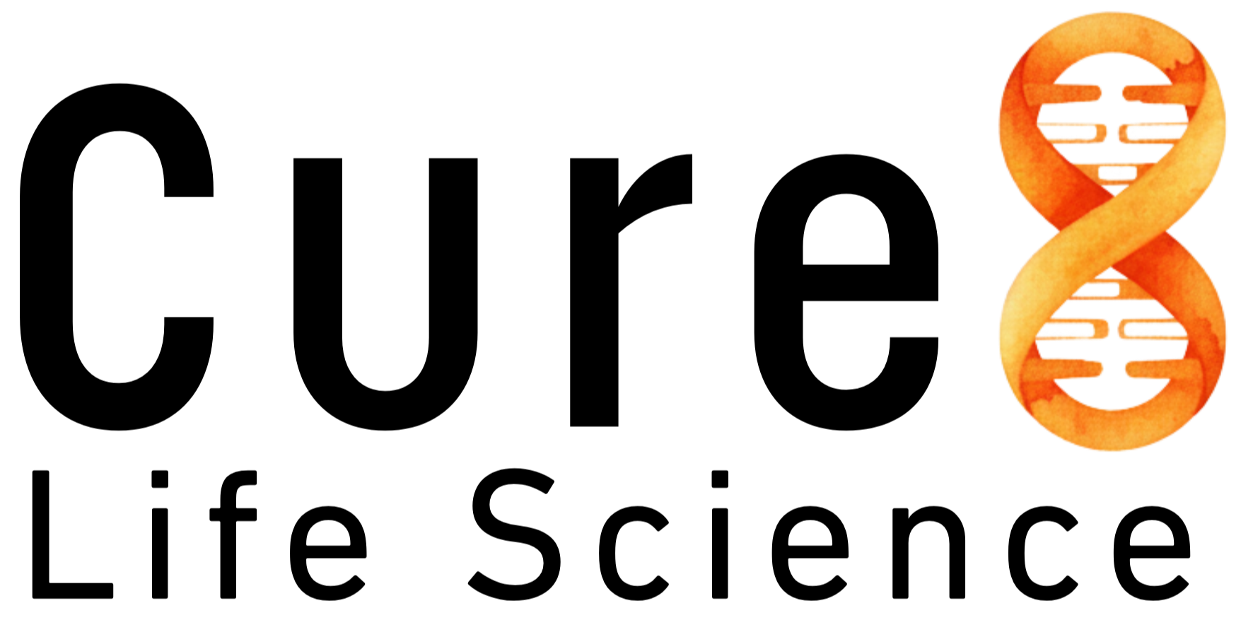 Orange DNA strand, on black background, representing genetic research, Cure-8