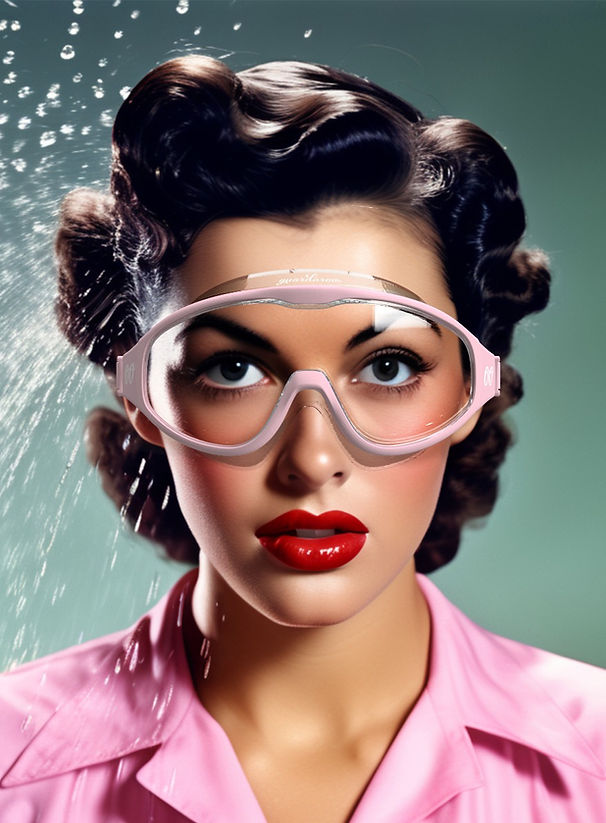 Woman wearing Guardaroos eyelash protection goggles in the shower.