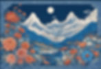 Illustration of Peaceful Landscape with Flowers and Mountains