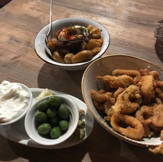 alioli, olives, patatas bravas and deep fried calamari