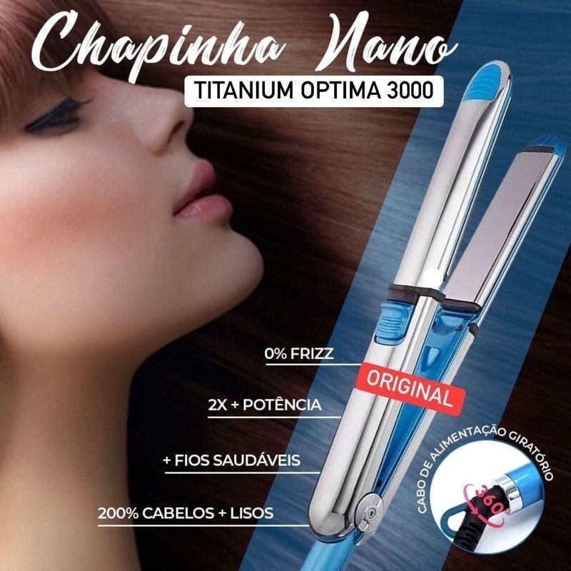 Miniatura: Chapinha Nano Titânio Bivolt 110V 220V Temperatura Ajustável 230°C Alisamento
