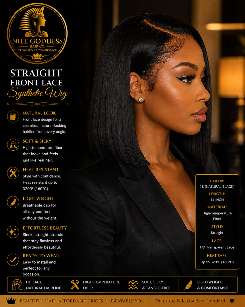 a side shot of a girl wearing a Straight Hair Synthetic Lace Front Wig from Nile Goddess Hair Co.